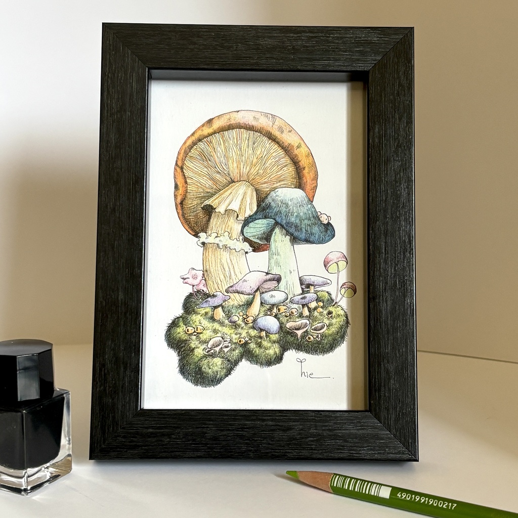 【額装原画】森のきのこNo.10【ハガキサイズ】