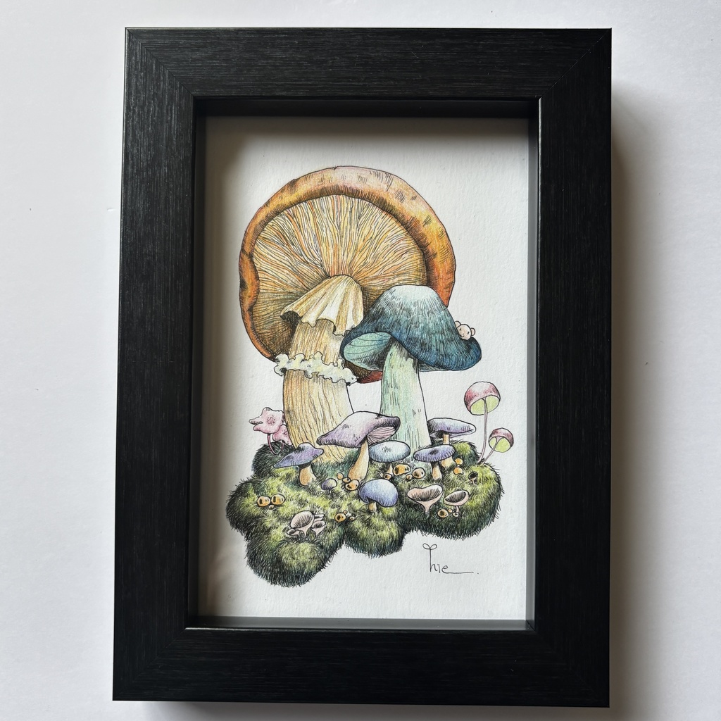 【額装原画】森のきのこNo.10【ハガキサイズ】
