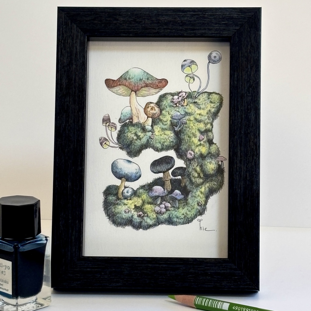 【額装原画】森のきのこNo.11【ハガキサイズ】