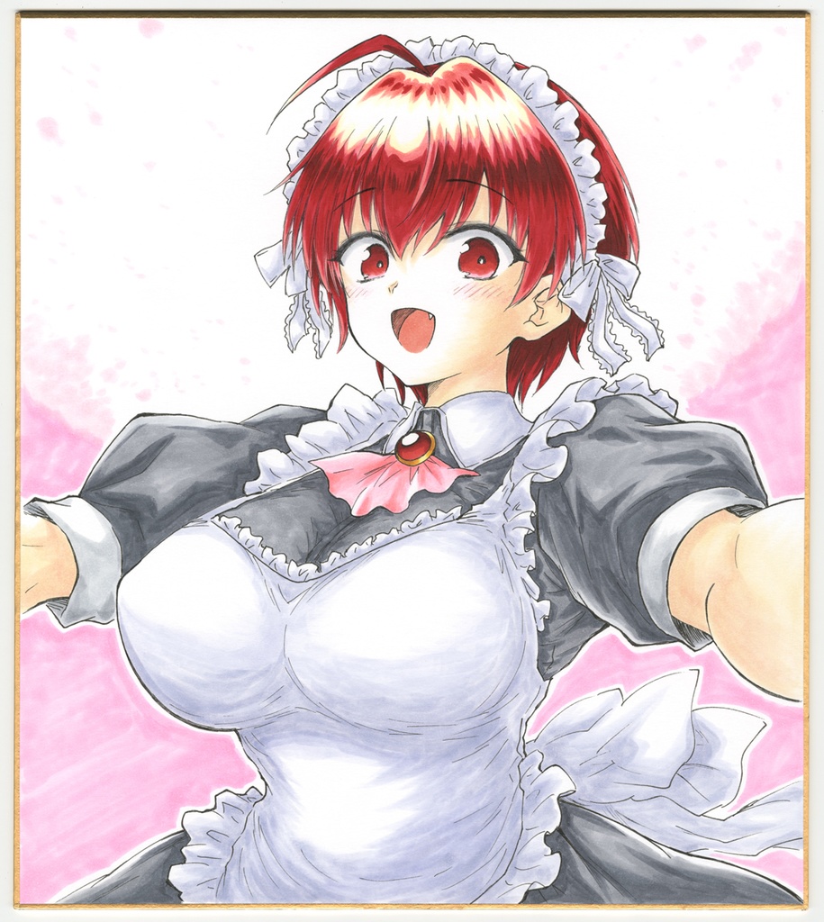 色紙 手描きイラスト 直筆 オリジナル こはるびより みのり メイド服ver