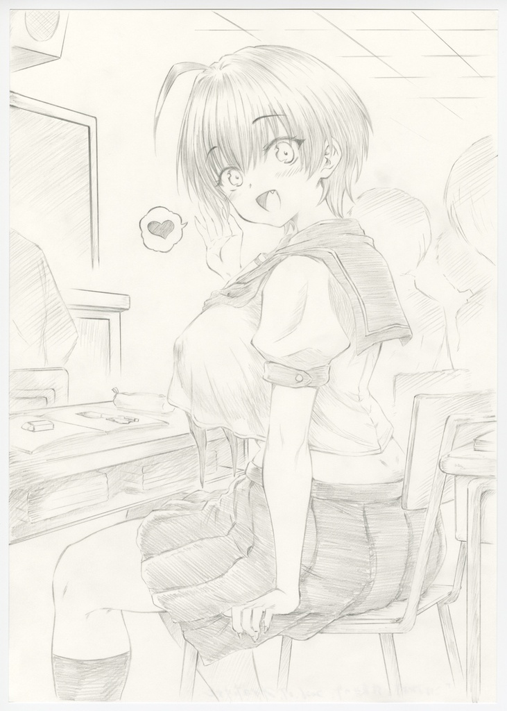 B4サイズ シャーペン画 手描きイラスト 直筆 オリジナル こはるびより みのり 教室 01