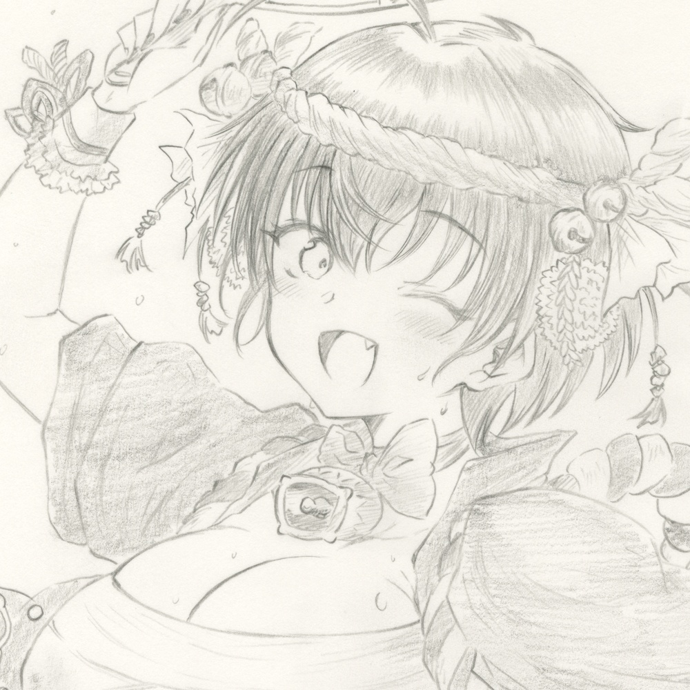 B4サイズ シャーペン画 手描きイラスト 直筆 オリジナル こはるびより みのり お祭り 01
