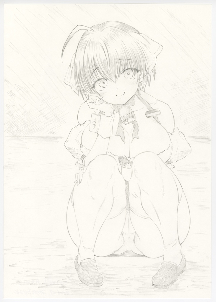 B4サイズ シャーペン画 手描きイラスト 直筆 オリジナル こはるびより みのり 制服姿 01