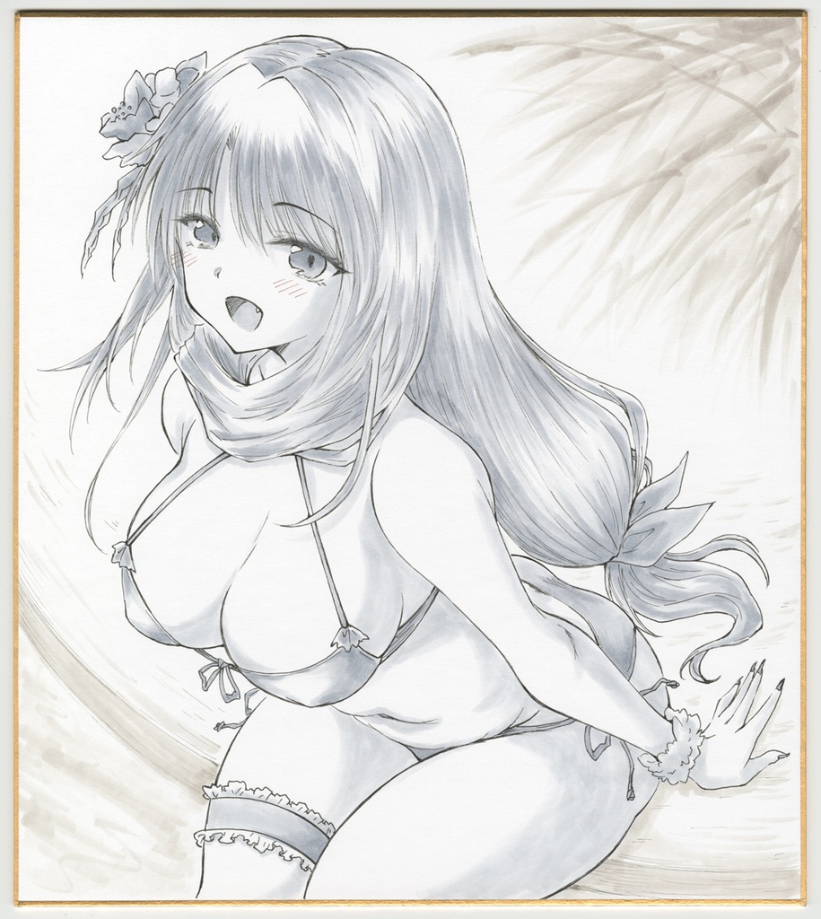 色紙 手描きイラスト 直筆 ファンアート エターナルメロディ エタメロ ティナ モノクロ