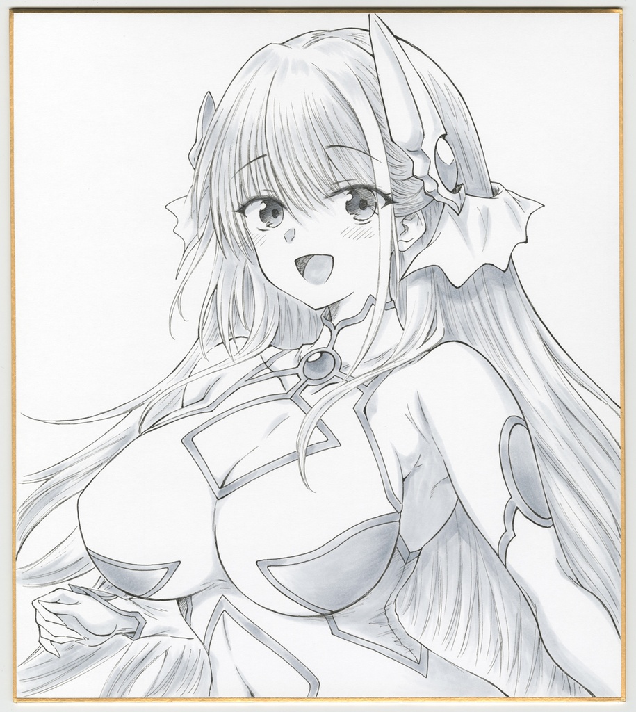 色紙 手描きイラスト 直筆 オリジナル 女神さまの愛がぐいぐいくる アイシア モノクロ 01