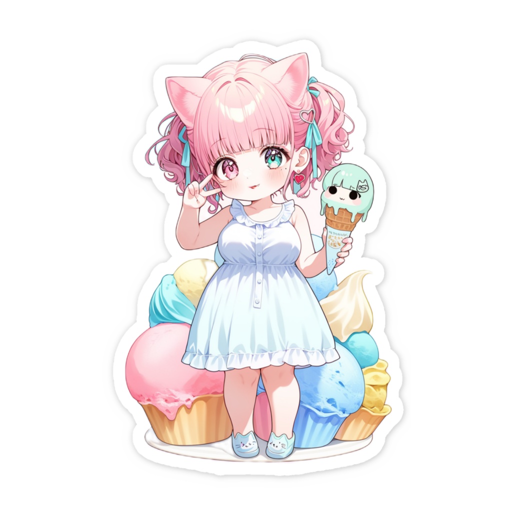 可愛い系 ちびキャラ アイス&桜もち猫