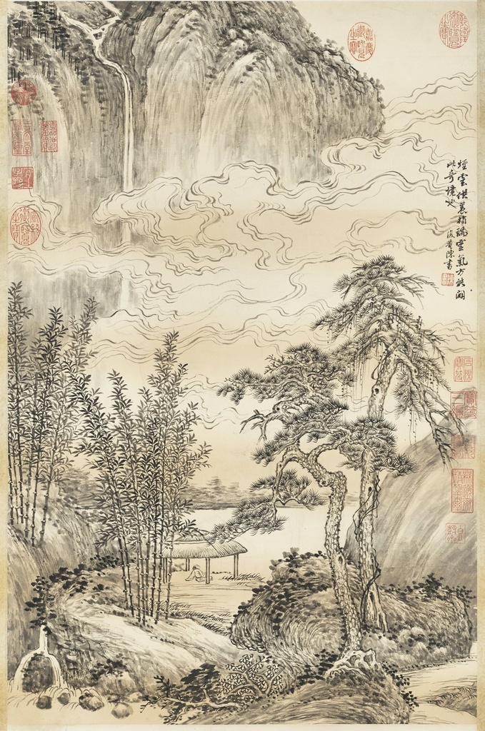 清・陳書 看雲対瀑図・高画質JPG 壁紙・ポスター用