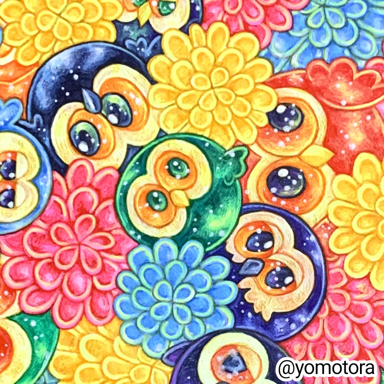 【デジタル版】幸せフクロウと龍の子供|細密ボールペン画|商用利用可能