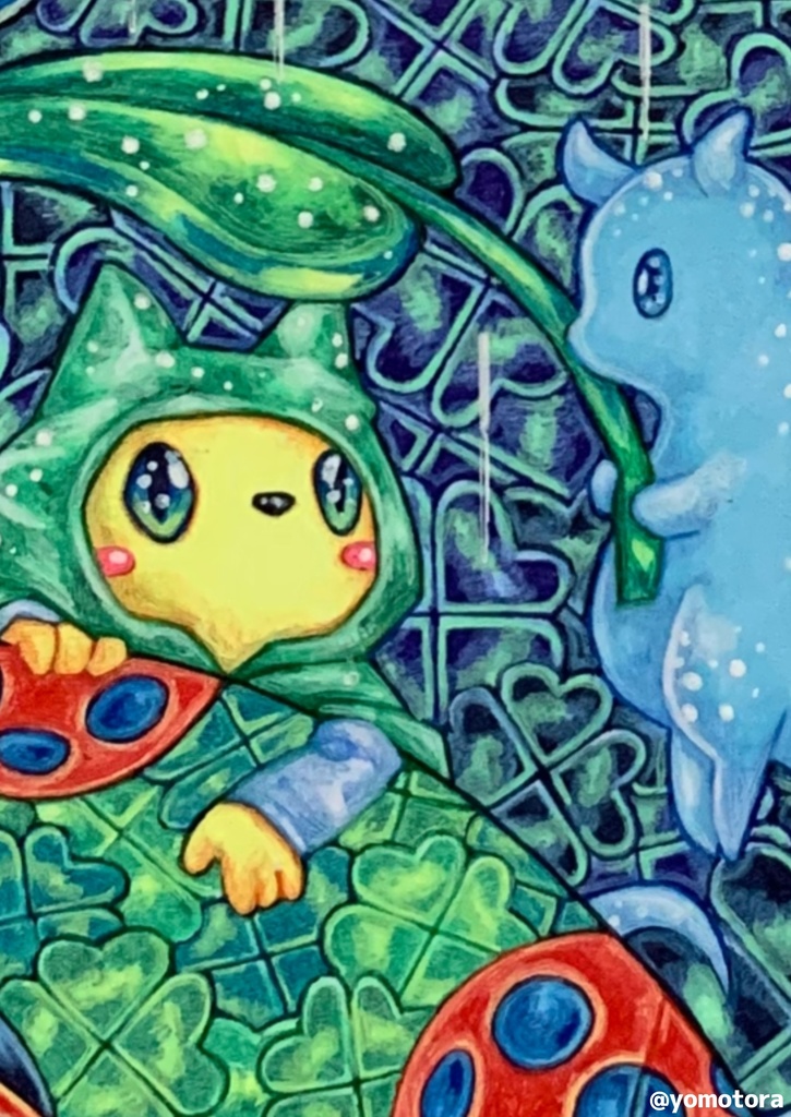 【デジタル版】雨と天道虫|細密ボールペン画|商用利用可能