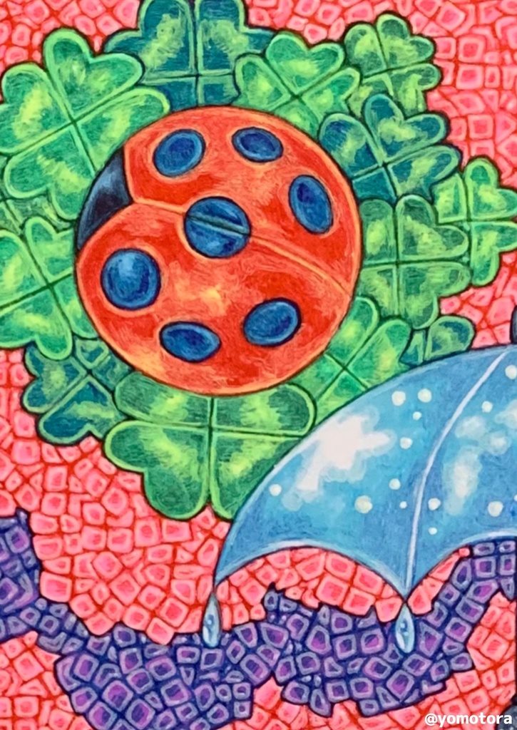 【デジタル版】雨と天道虫|細密ボールペン画|商用利用不可