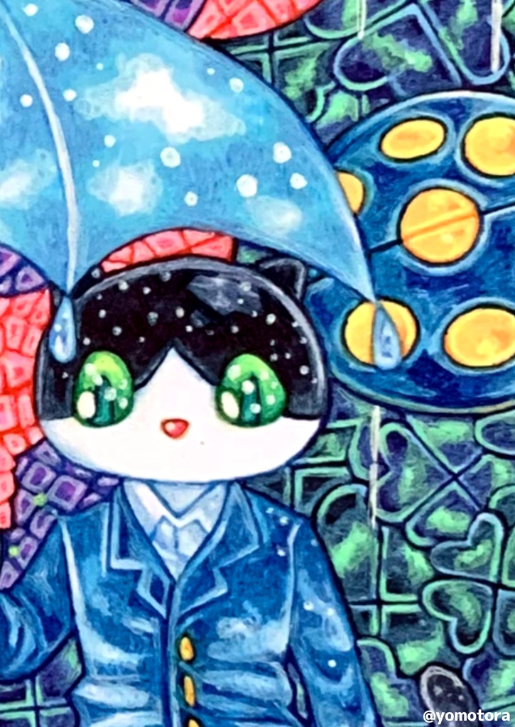 【デジタル版】雨と天道虫|細密ボールペン画|商用利用不可