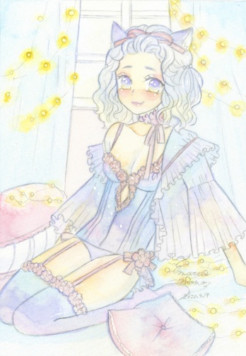 【原画】花とリボンのランジェリー
