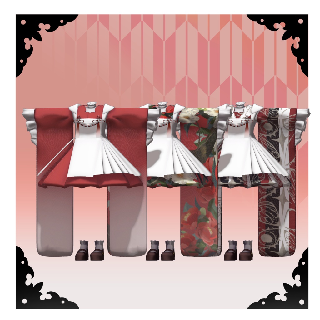 女性アバター向け衣装『紅白仕立てのエプロンワンピ』 - By ハチドリ_ / CP20