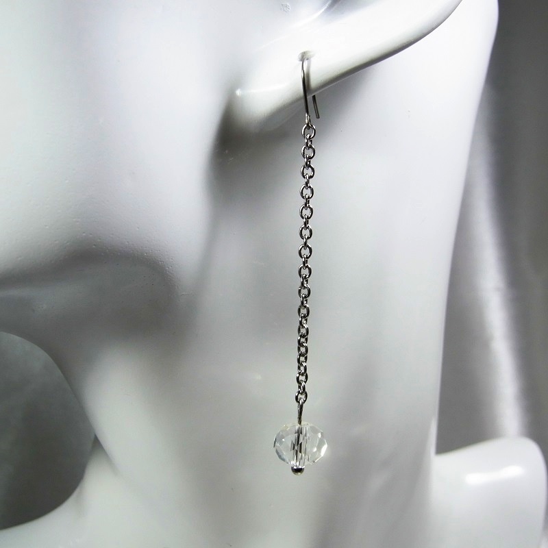ロングピアス チタンフック&ステンレスチェーン クリスタルガラス◆lalalady-160
