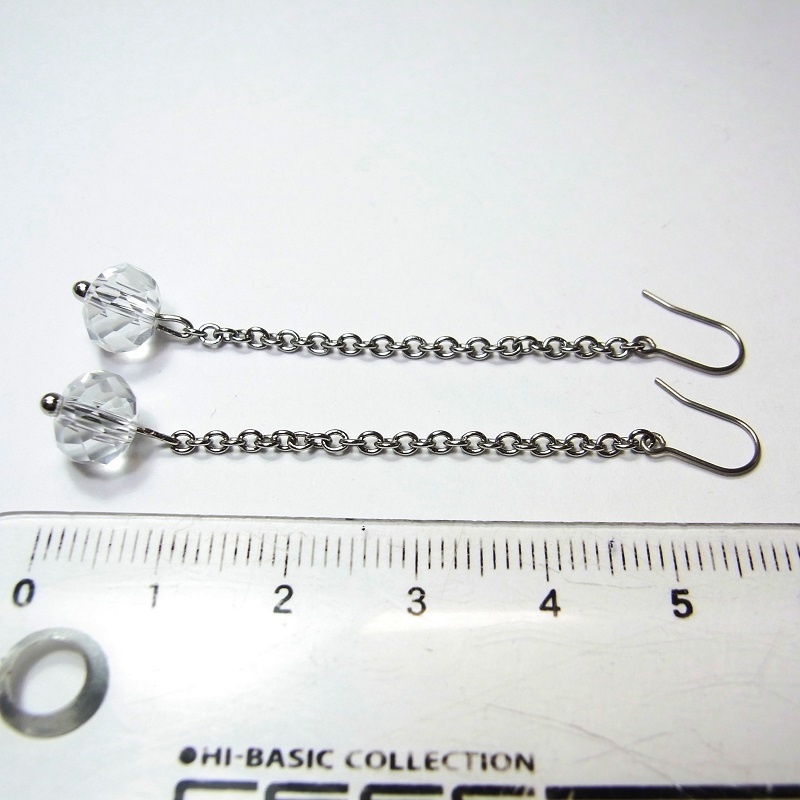 ロングピアス チタンフック&ステンレスチェーン クリスタルガラス◆lalalady-160