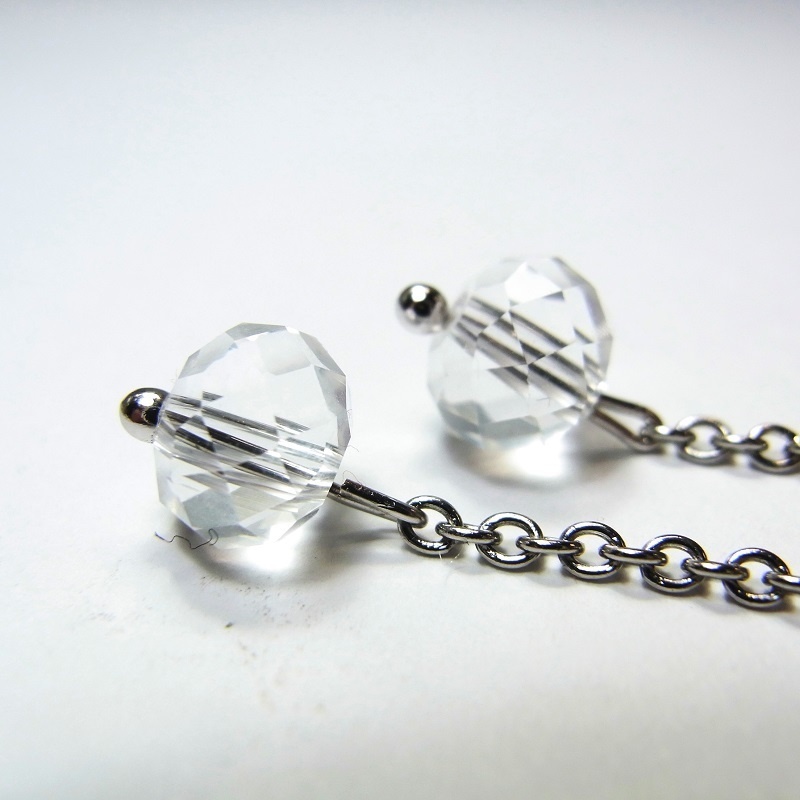 ロングピアス チタンフック&ステンレスチェーン クリスタルガラス◆lalalady-160