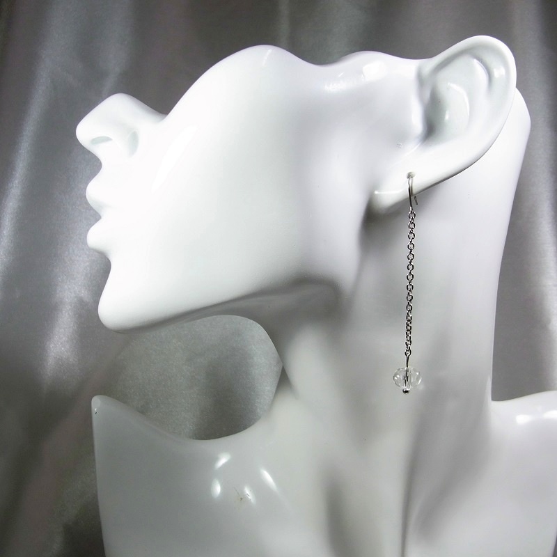 ロングピアス チタンフック&ステンレスチェーン クリスタルガラス◆lalalady-160