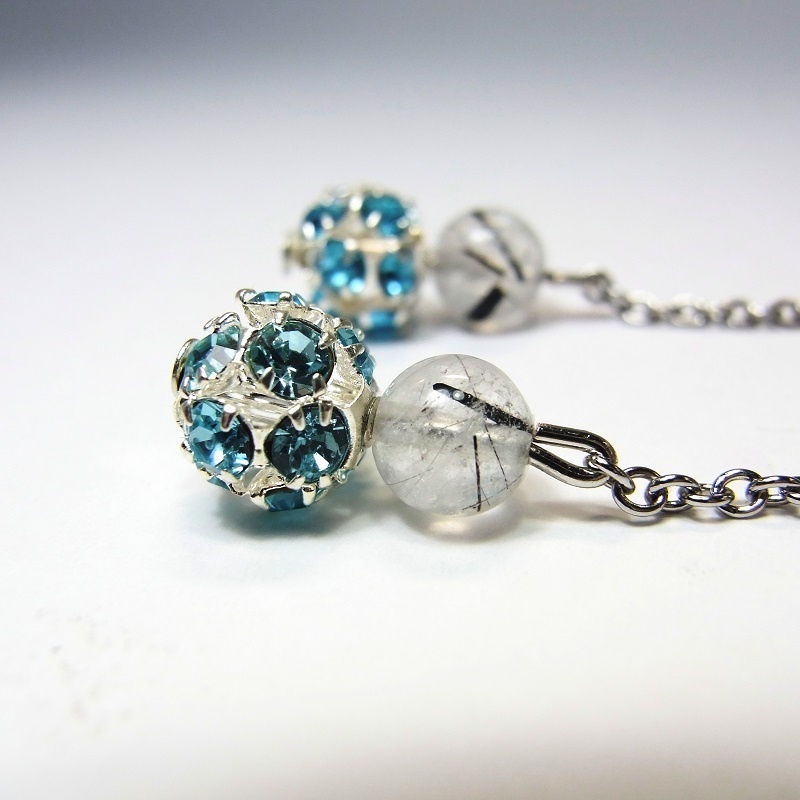 ロングピアス ステンレスフック&ミラーボール 天然石 パワーストーン ◆lalalady-172