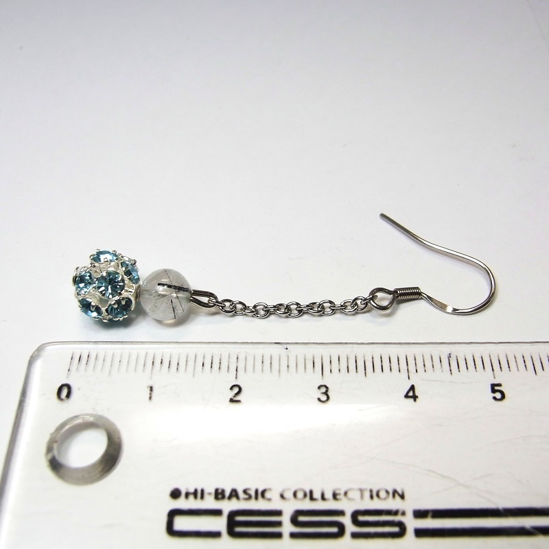 ロングピアス ステンレスフック&ミラーボール 天然石 パワーストーン ◆lalalady-172