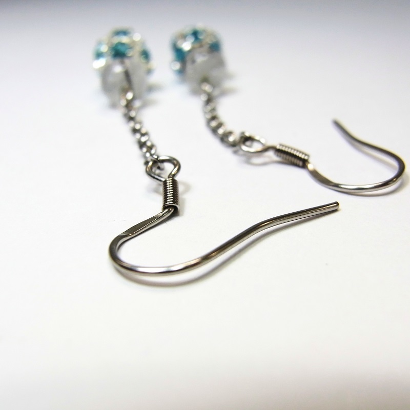 ロングピアス ステンレスフック&ミラーボール 天然石 パワーストーン ◆lalalady-172