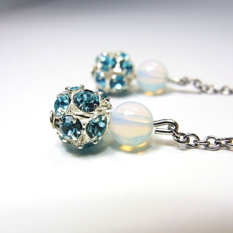 ロングピアス ステンレスフック&ミラーボール 天然石 パワーストーン ◆lalalady-171