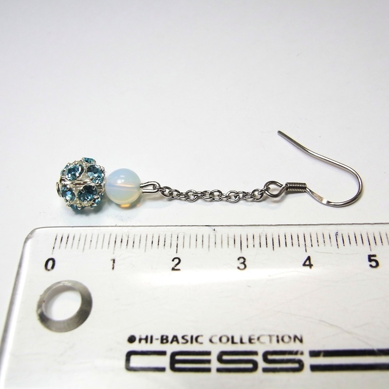 ロングピアス ステンレスフック&ミラーボール 天然石 パワーストーン ◆lalalady-171