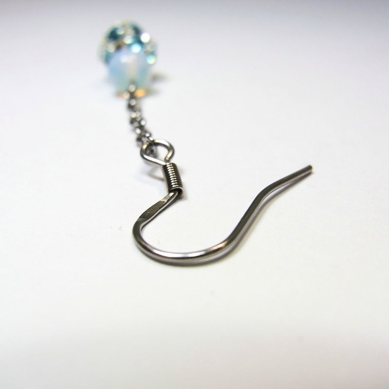 ロングピアス ステンレスフック&ミラーボール 天然石 パワーストーン ◆lalalady-171