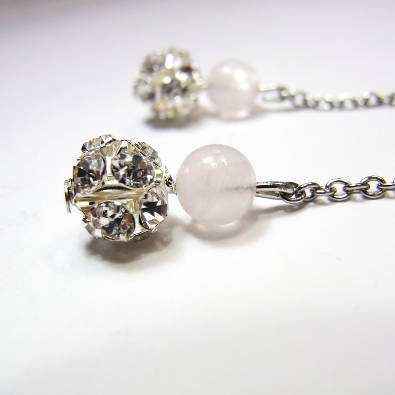 ロングピアス ステンレスフック&ミラーボール Pixie 天然石 パワーストーン ◆lalalady-169