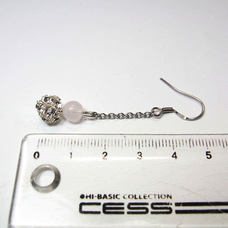 ロングピアス ステンレスフック&ミラーボール Pixie 天然石 パワーストーン ◆lalalady-169