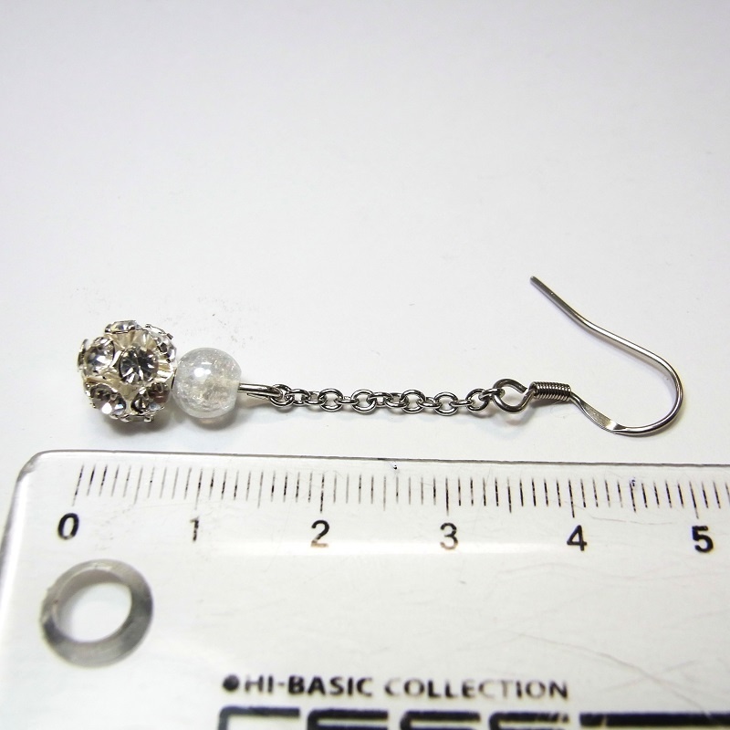 ロングピアス ステンレスフック&ミラーボール 天然石 パワーストーン ◆lalalady-167