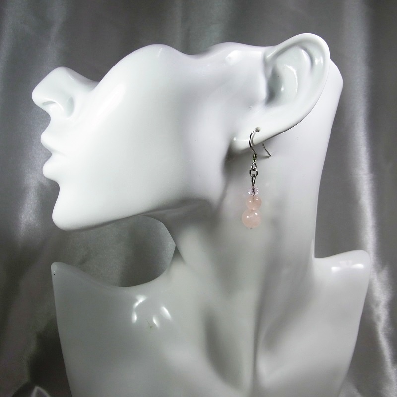 ステンレス フックピアス Pixie 天然石 パワーストーン ローズクォーツ◆lalalady-150