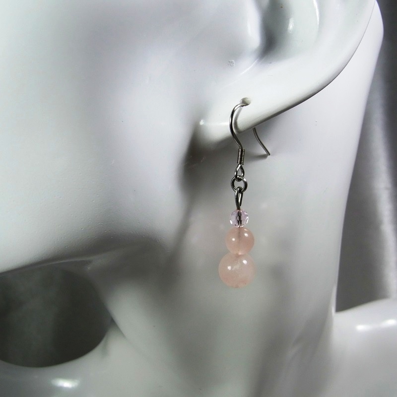 ステンレス フックピアス Pixie 天然石 パワーストーン ローズクォーツ◆lalalady-150