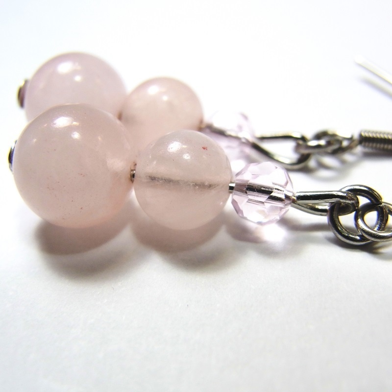 ステンレス フックピアス Pixie 天然石 パワーストーン ローズクォーツ◆lalalady-150