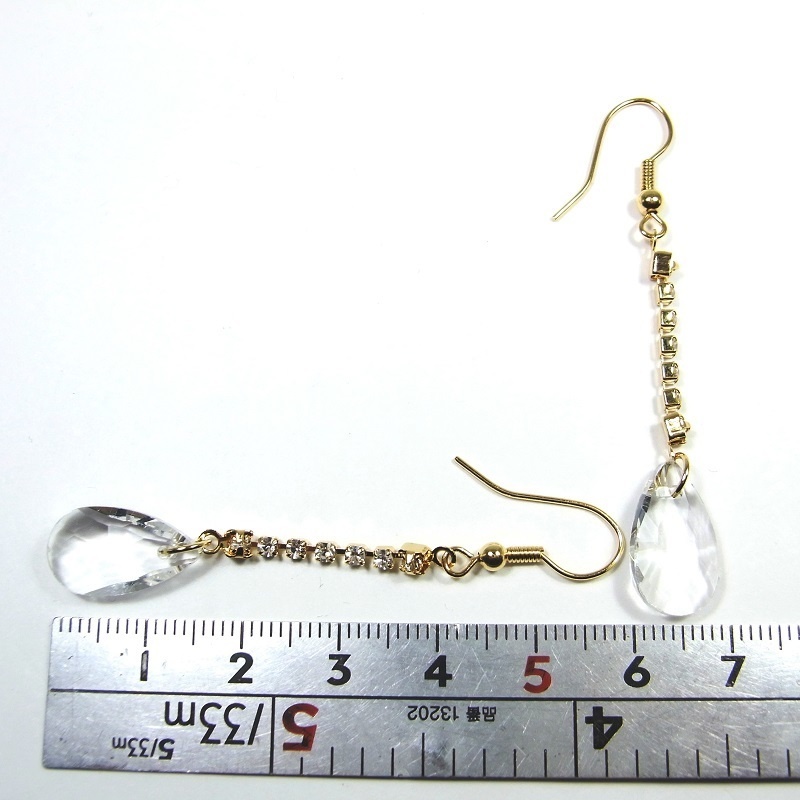 K16GPフックピアス A級ガラス ティアドロップ ゴールドシャンデリア lalalady-203