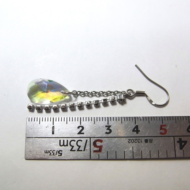 ステンレス製フックピアス A級ガラス ティアドロップ オーロラ&ロングシャンデリア lalalady-201