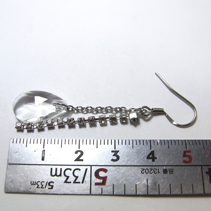 ステンレス製フックピアス A級ガラス ティアドロップ クリア&ロングシャンデリア lalalady-200