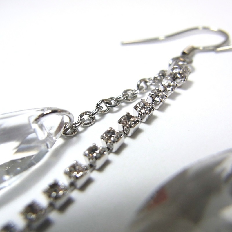 ステンレス製フックピアス A級ガラス ティアドロップ クリア&ロングシャンデリア lalalady-200