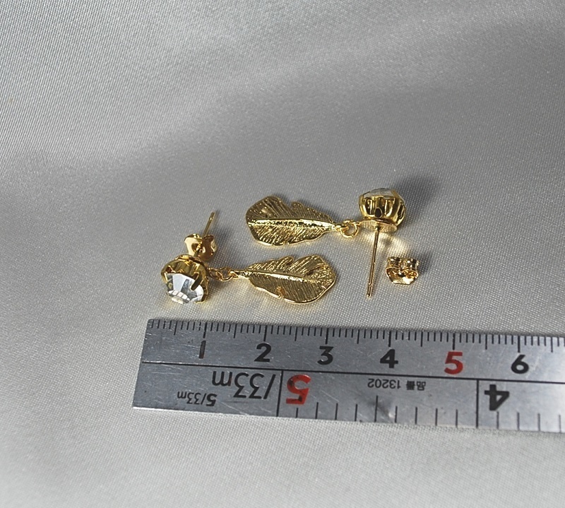 K16GPピアス A級ガラス&小さな葉っぱ ANGEL FACTORY lalalady-207