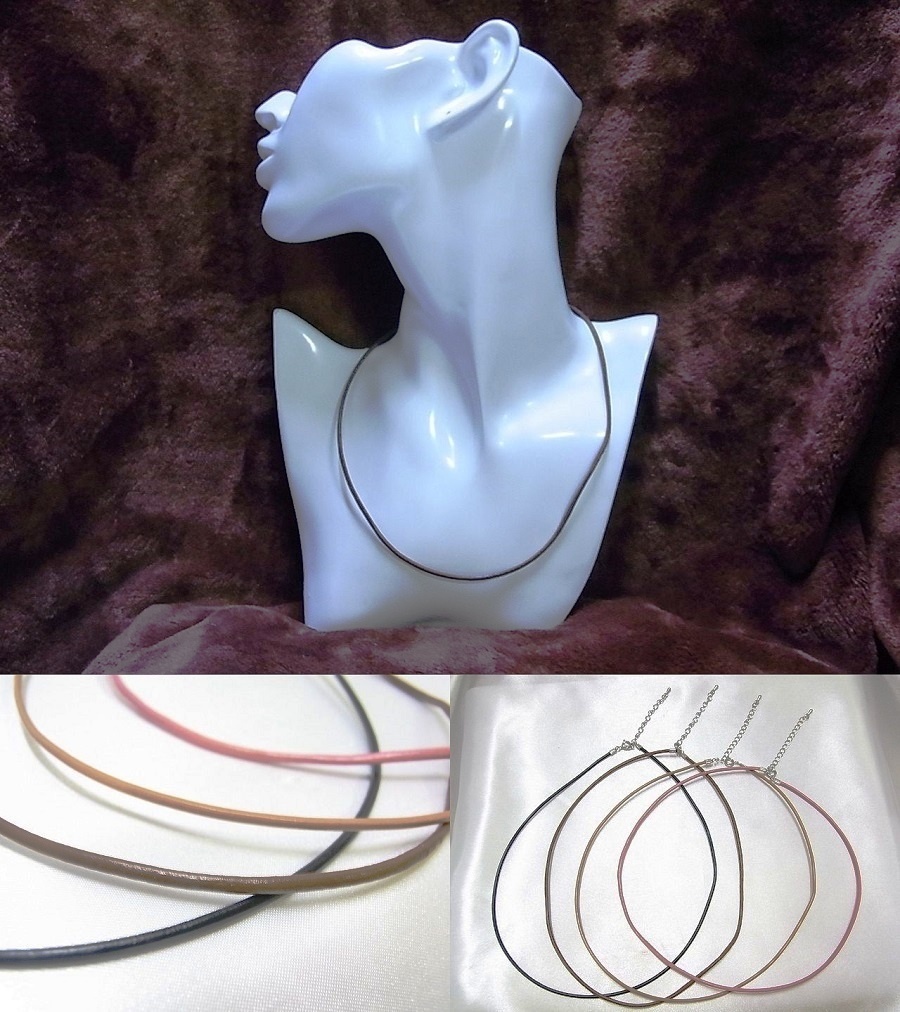 NEW 本革丸ひも 2mm シンプルネックレス 40cm+4cm 4カラー◆lalalady-112q