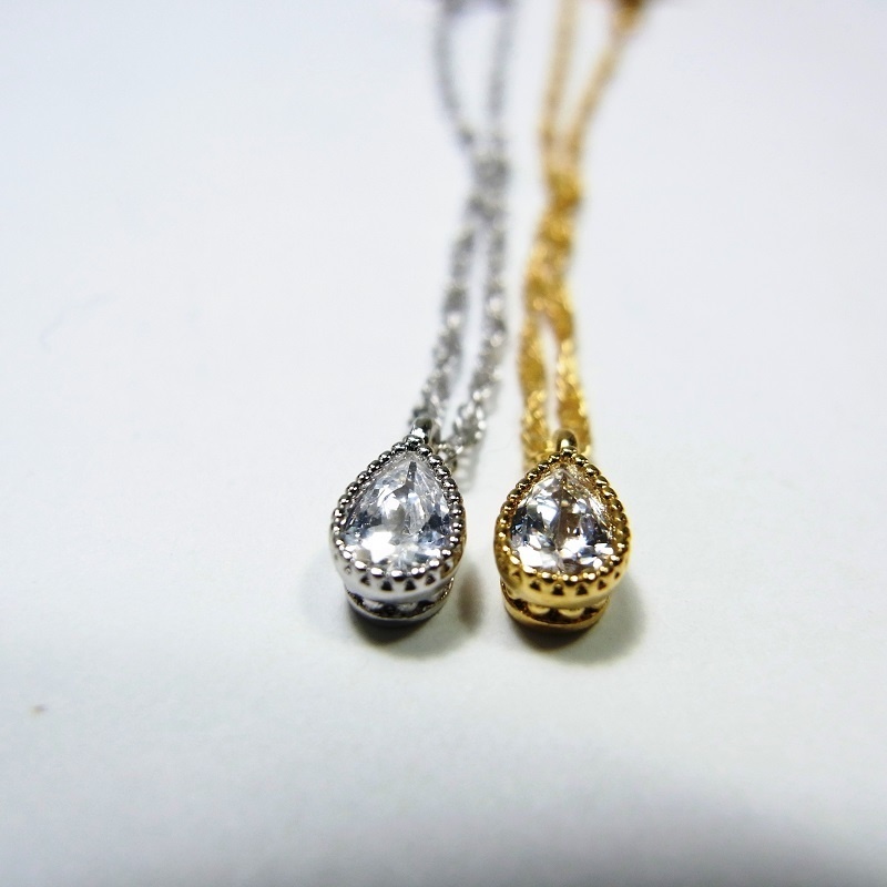 K16GP or 本ロジウム 5mmドロップCZ ネックレス ANGEL FACTORY◆lalalady-194