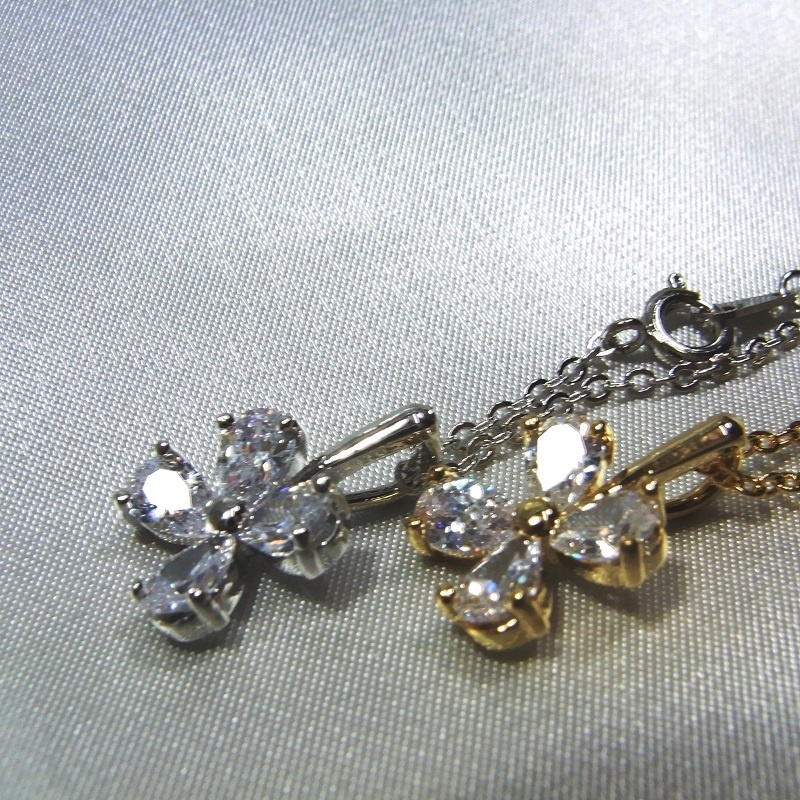 ネックレス◆2カラー 煌めくキュービックジルコニア クローバー lalalady-217