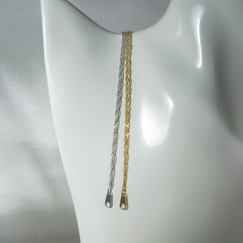 ブレスレット 極細太さ1mm ひねりチェーン 2カラー 本ロジューム K16GP lalalady-220