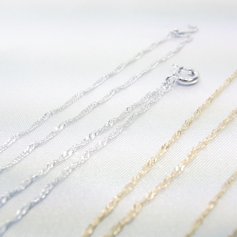 ブレスレット 極細太さ1mm ひねりチェーン 2カラー 本ロジューム K16GP lalalady-220