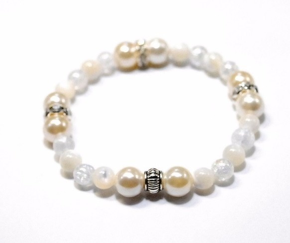 天然石 パワーストーン ブレスレット◆Pixie ホワイトマザー&パール◆lalalady-70
