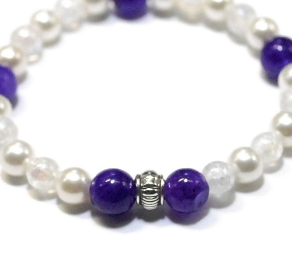 天然石 パワーストーン ブレスレット◆Pixie パール&パープルジェイド◆lalalady-78