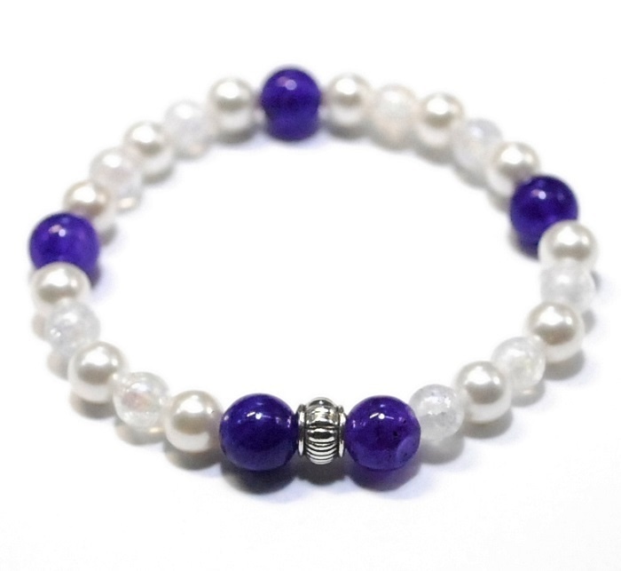 天然石 パワーストーン ブレスレット◆Pixie パール&パープルジェイド◆lalalady-78
