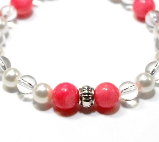 天然石 パワーストーン ブレスレット◆Pixie パール&ピンクコーラル◆lalalady-77