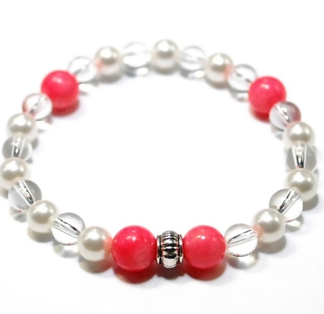 天然石 パワーストーン ブレスレット◆Pixie パール&ピンクコーラル◆lalalady-77