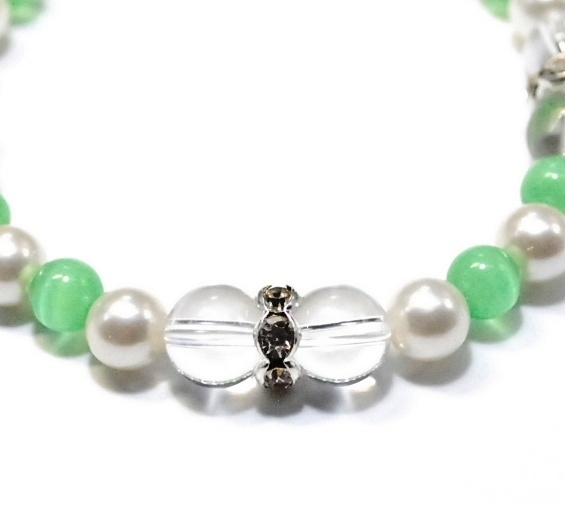 天然石 パワーストーン ブレスレット◆Pixie パール&グリーンキャッツアイ◆lalalady-76