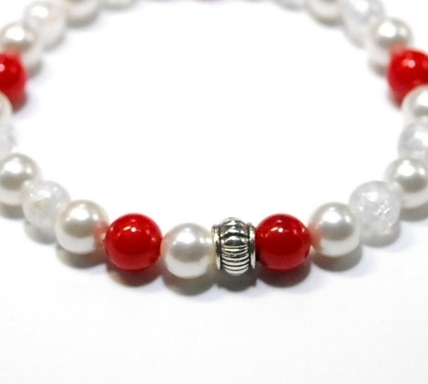 天然石 パワーストーン ブレスレット◆Pixie 赤サンゴ&パール◆lalalady-74